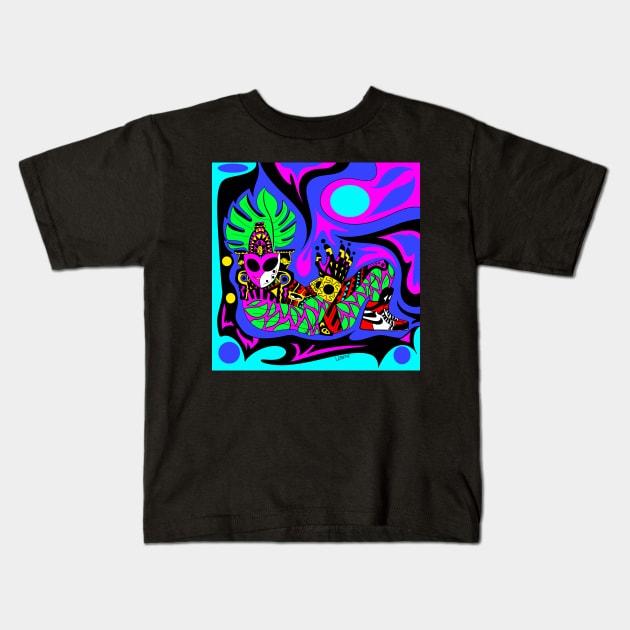 the infinity chac mool in mayan tropical sports wallpaper in sneakers style Kids T-Shirt by jorge_lebeau